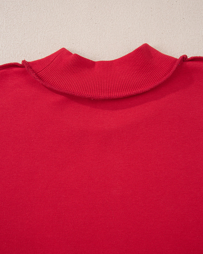 Bright Pink Oversize Drop Shoulder Reversible Mock Neck Sweatshirt