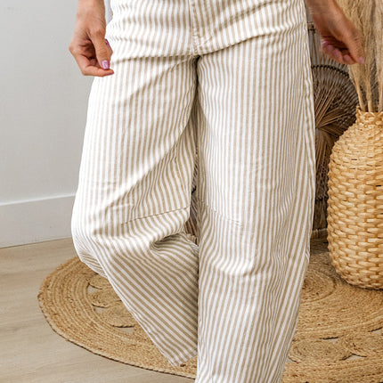 Khaki Stripe Casual Barrel Jeans