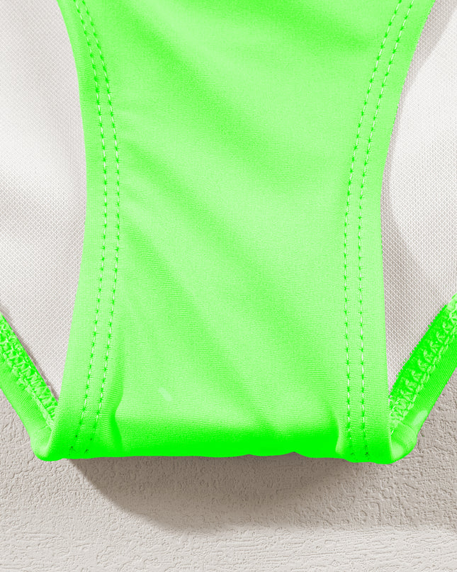 Peach Blossom Striped Patchwork Spaghetti Strap High Waist Bikini Swimsuit