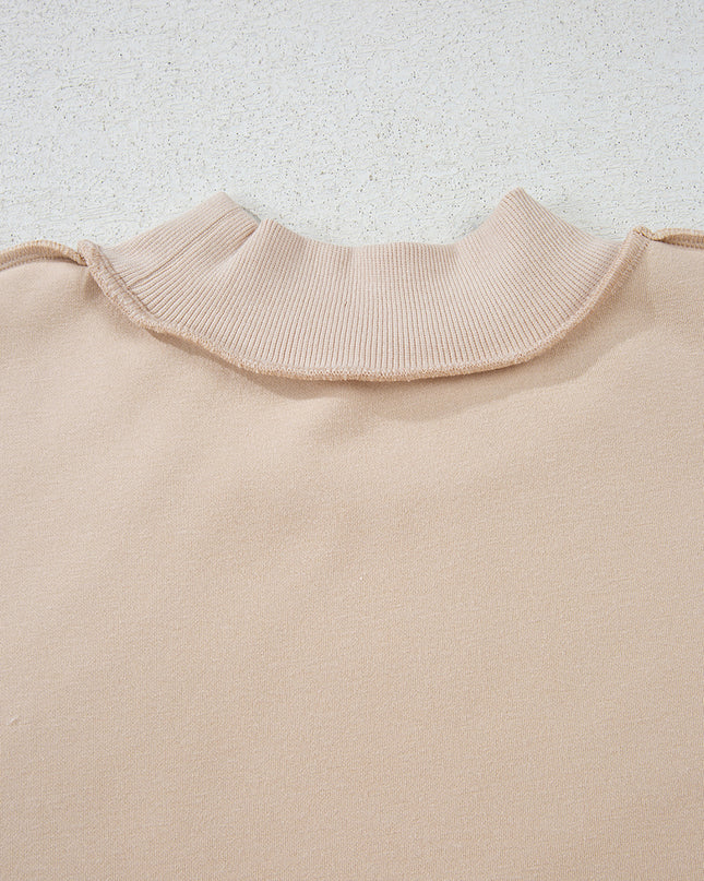 Bright Pink Oversize Drop Shoulder Reversible Mock Neck Sweatshirt