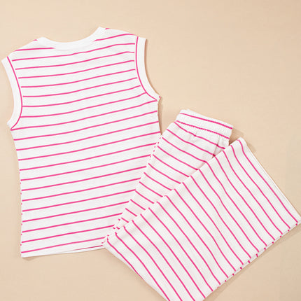 Rose Stripe Casual Wide Leg 2pcs Pants Set
