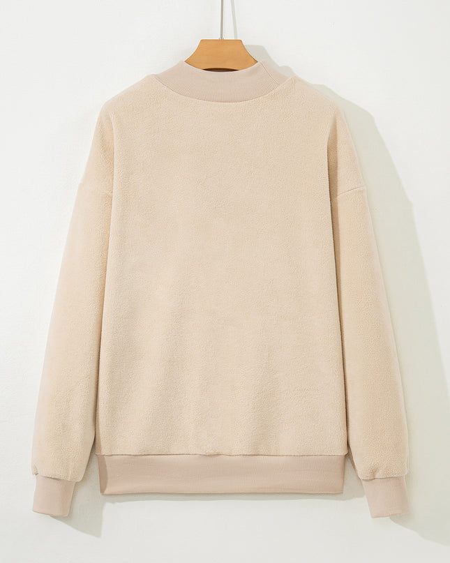 Bright Pink Oversize Drop Shoulder Reversible Mock Neck Sweatshirt