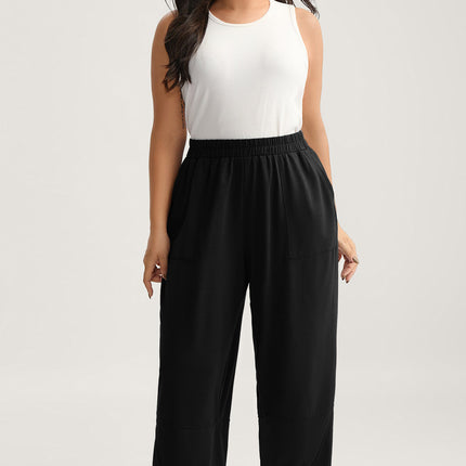 Sail Blue Plus Size Elastic Waist Asymmetrical Hem Loose Capris Pants