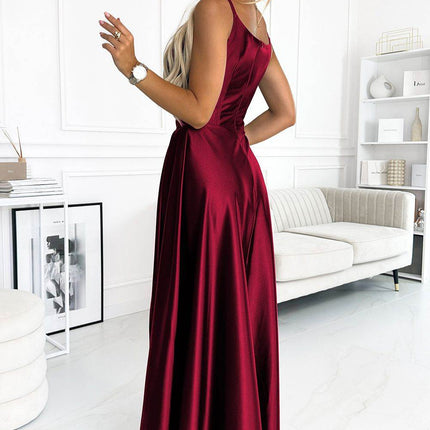 Burgundy Satin Maxi Dress with Straps – Chiara