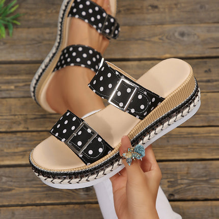Black Polka Dot Double Buckle Platform Slippers