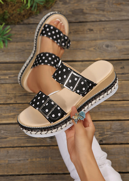 Black Polka Dot Double Buckle Platform Slippers