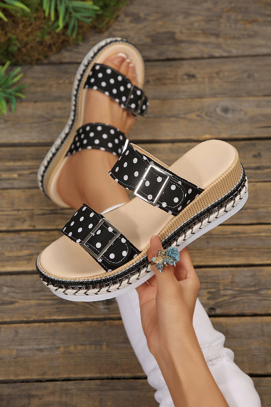 Black Polka Dot Double Buckle Platform Slippers