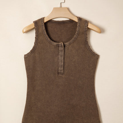 Coffee Vintage Distressed Ribbed Tank Top