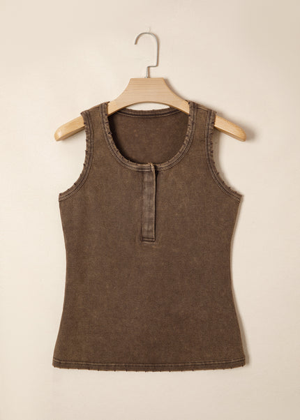 Coffee Vintage Distressed Ribbed Tank Top