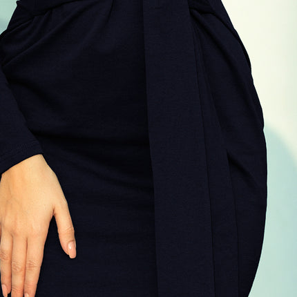 Navy Blue Dress with Wide Tied Belt – 209-4
