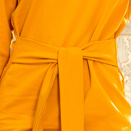 Mustard Dress with Wide Tied Belt