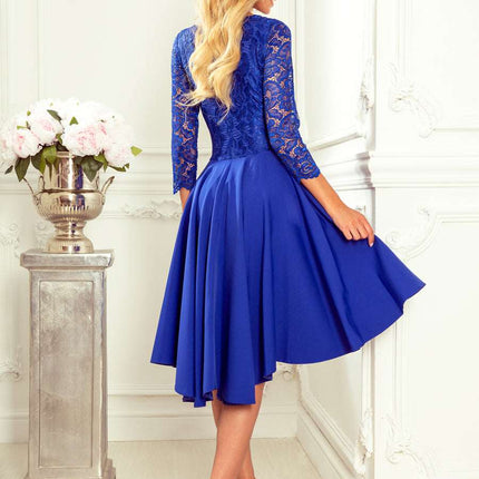 210-12 NICOLLE - dress with longer back with lace neckline - CLASSIC BLUE