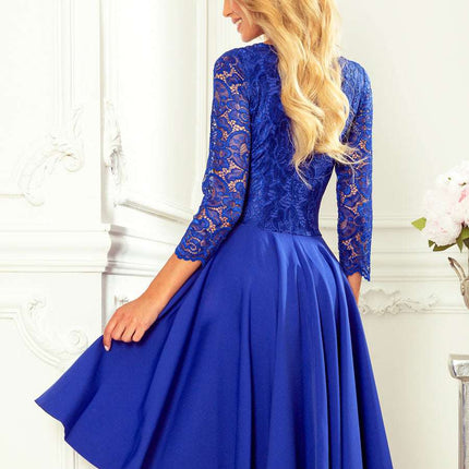 210-12 NICOLLE - dress with longer back with lace neckline - CLASSIC BLUE