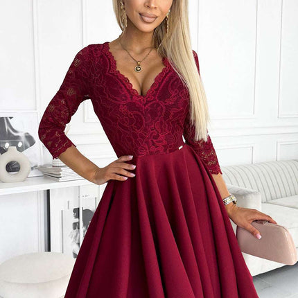 210-15 NICOLLE dress with longer back and neckline - burgundy color