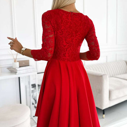 210-16 NICOLLE - dress with lace neckline and longer back - red