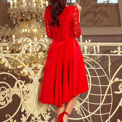 210-6 NICOLLE - dress with longer back with lace neckline - Red
