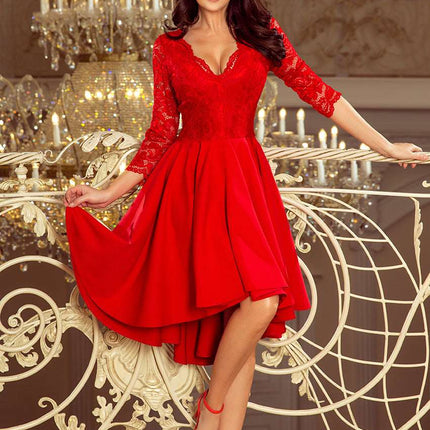 210-6 NICOLLE - dress with longer back with lace neckline - Red