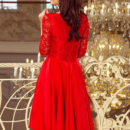 210-6 NICOLLE - dress with longer back with lace neckline - Red