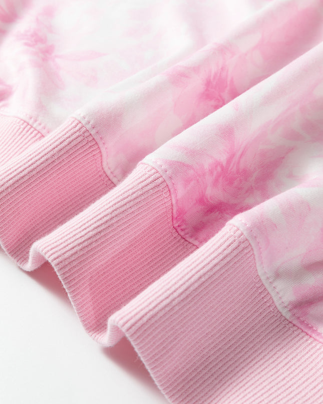 Pink Abstract Woodland Print Asymmetric Shoulder Long Sleeve Top