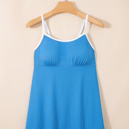 Russet Orange Color Block Edge Ribbed Pocketed Lined Swim Dress