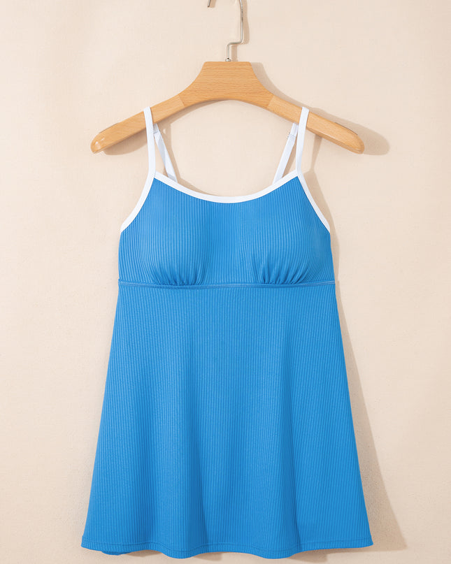 Russet Orange Color Block Edge Ribbed Pocketed Lined Swim Dress
