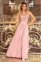 215-5 LEA long sleeveless dress with embroidered cleavage - TAUPE