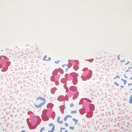Leopard Print V Neck Short Sleeve Blouse