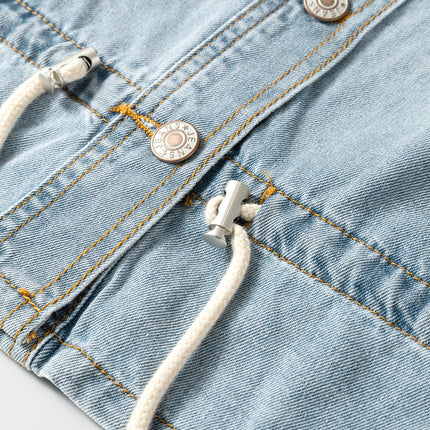 Beau Blue Draw-cord Hem Light Wash Denim Jacket