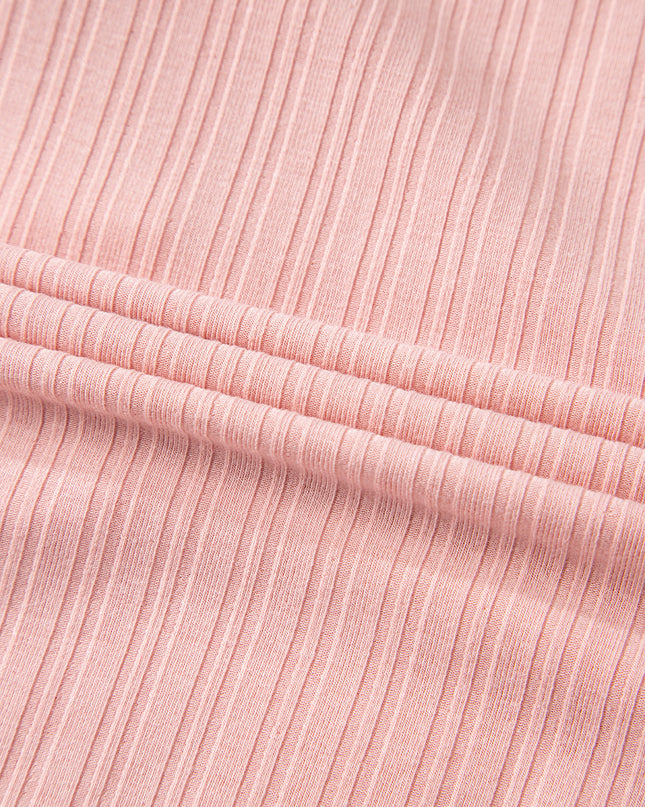 Gossamer Pink Ribbed Button V Neck Tank Top and Shorts Set