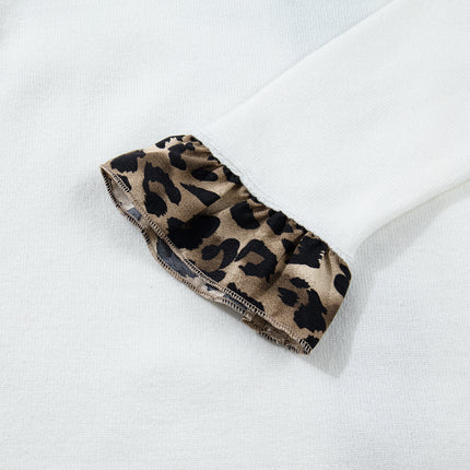 White Knitted Leopard Ruffle Patchwork Button Down Cropped Cardigan