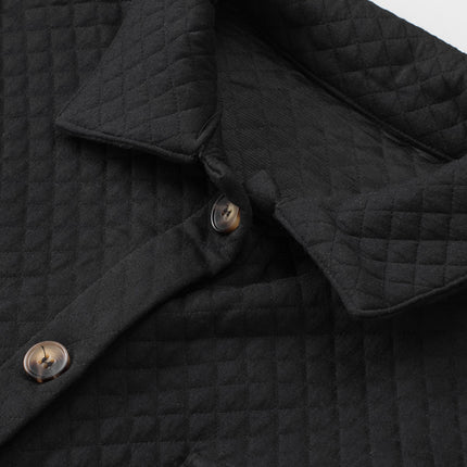 Black Retro Quilted Flap Pocket Button Shacket