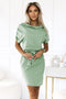 Pistachio Dress with Asymmetric Skirt and Belt – Roxi