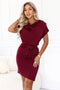 Burgundy Dress with Asymmetric Skirt and Belt – Roxi