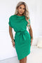 Green Dress with Asymmetric Skirt and Belt – Roxi