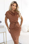 Chocolate Brown Dress with Asymmetric Skirt and Belt – Roxi