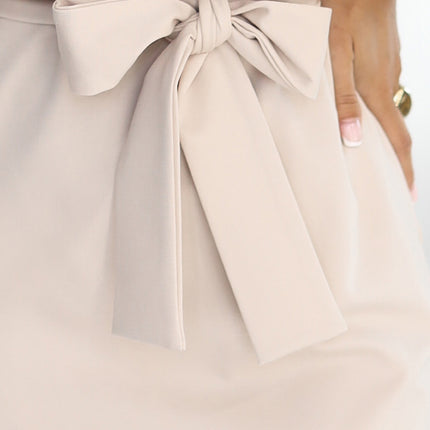 Beige Dress with Asymmetrical Skirt and Belt – Roxi
