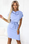 Light Blue Dress with Asymmetrical Skirt and Belt – ROXI