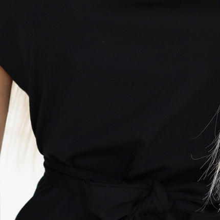 Black Dress with Asymmetrical Skirt and Belt – ROXI