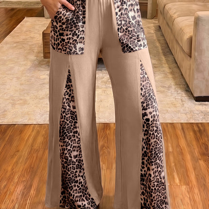 Straw Yellow Leopard Patchwork Wide Leg Pants