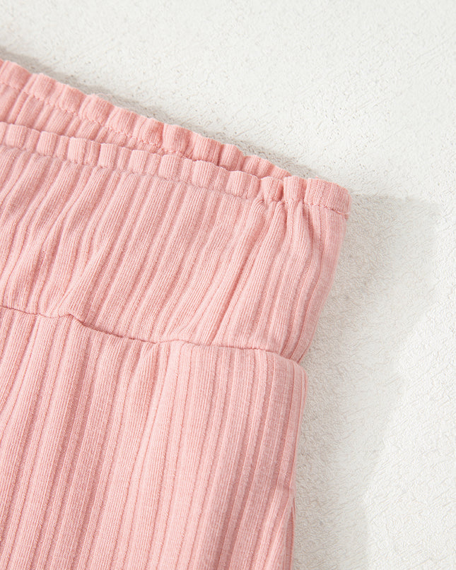 Gossamer Pink Ribbed Button V Neck Tank Top and Shorts Set