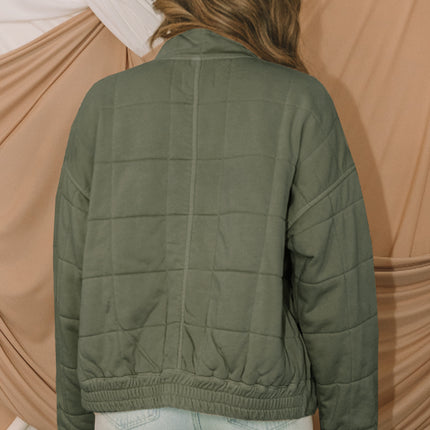 Green Zip-Up Pocket Quilted Jacket