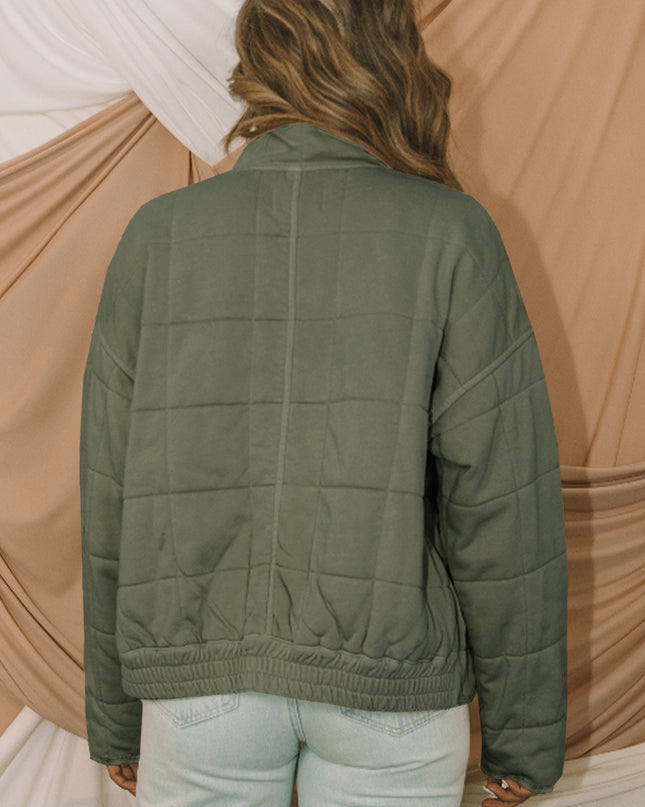 Green Zip-Up Pocket Quilted Jacket
