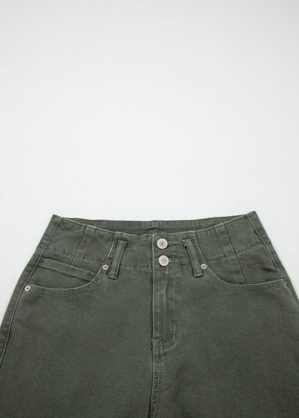 Mist 2-Button High Waist Flared Bottom Jeans
