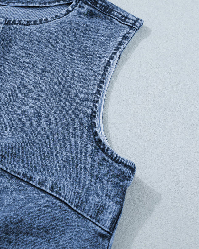 Ashleigh Blue Buttoned Front Slit Denim Vest