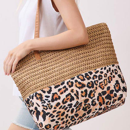 Leopard Woven Large Tote Bag