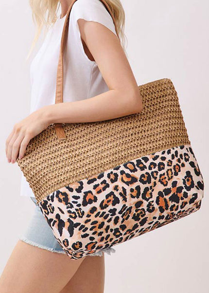 Leopard Woven Large Tote Bag