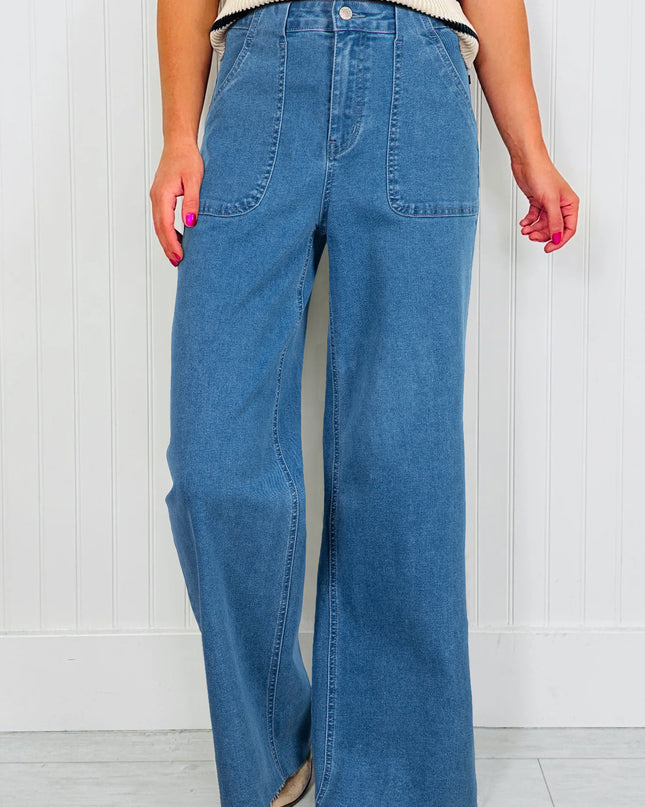 Dusk Blue Retro Washed Patch Pocket Loose Jeans