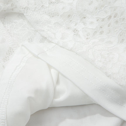 White Tie Spaghetti Straps Floral Lace Overlay Long Dress