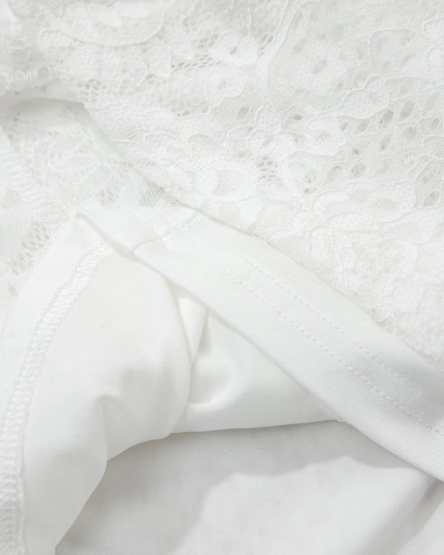 White Tie Spaghetti Straps Floral Lace Overlay Long Dress