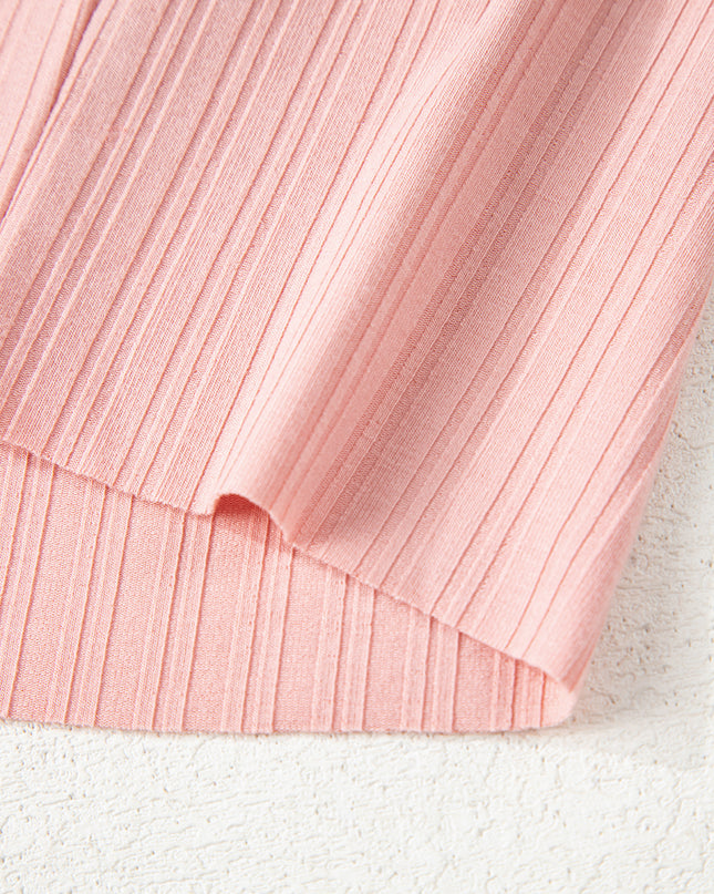 Gossamer Pink Ribbed Button V Neck Tank Top and Shorts Set